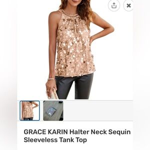 Grace Karin Sparkling Halter Top - Blush Gold